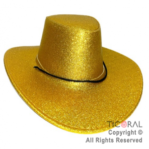 SOMBRERO COWBOY GLITTER ORO x 1